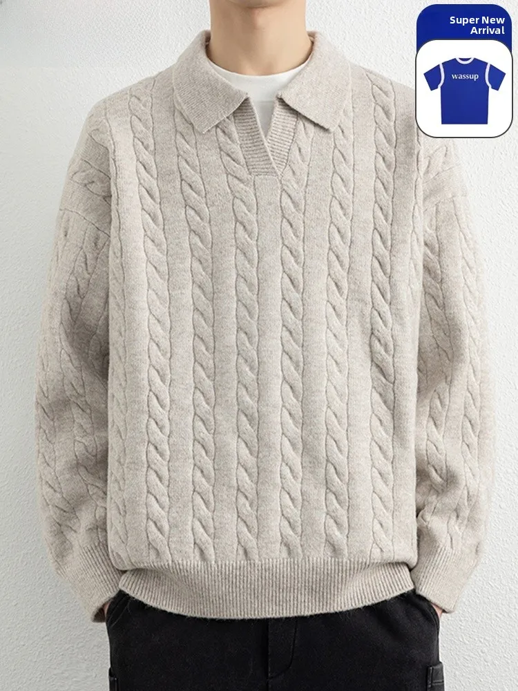 

Мужской зимний свитер Wassup Dozen с V-образным вырезом, вязаный, из шерсти, с отложным воротником, повседневный, молодежный, премиум-класса