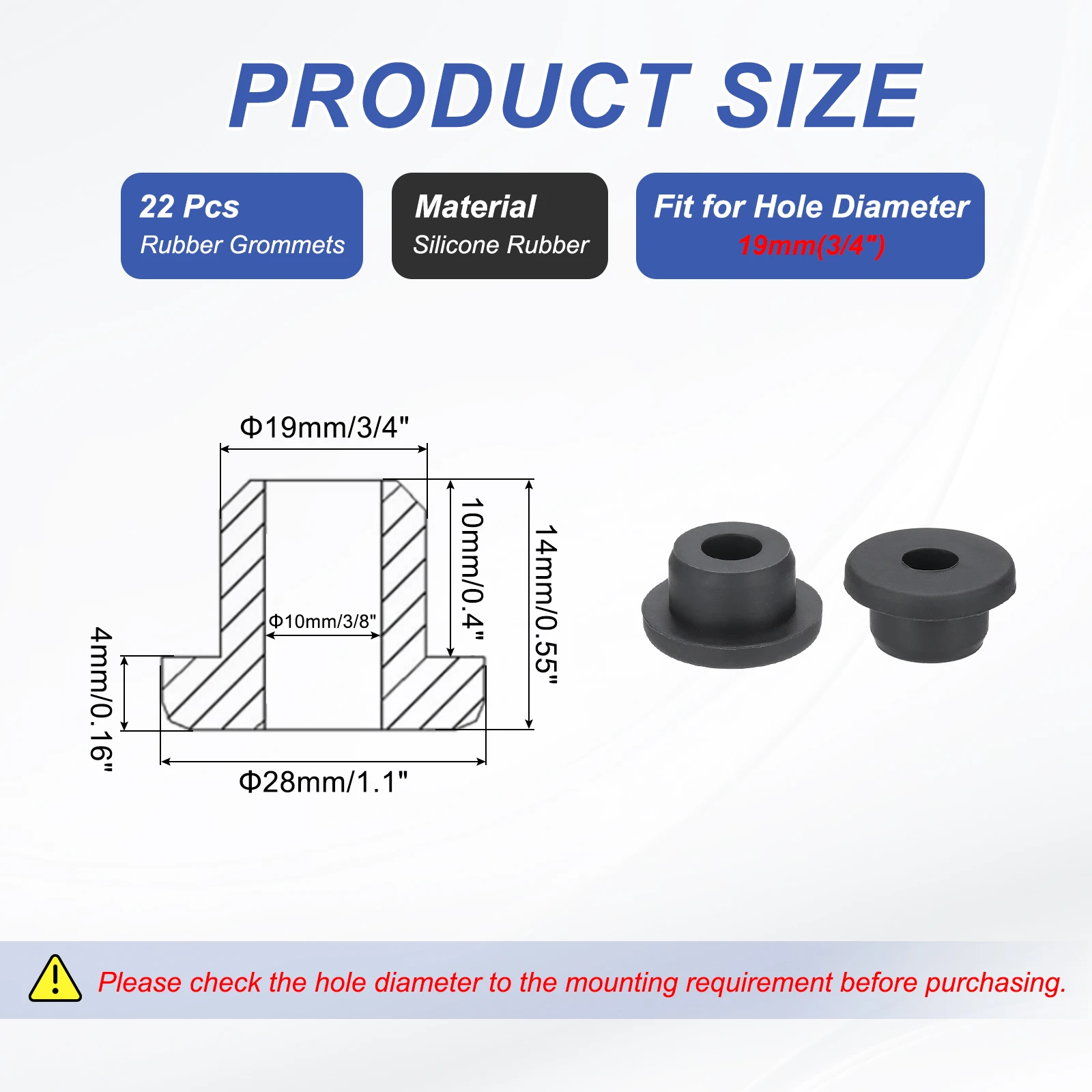 22Pcs Silicone Rubber Grommet 3mm-19mm Drill Hole 1.5mm-10mm Inner Dia. Top Hat Wire Gasket Rubber Hole Plug for Wiring Firewall