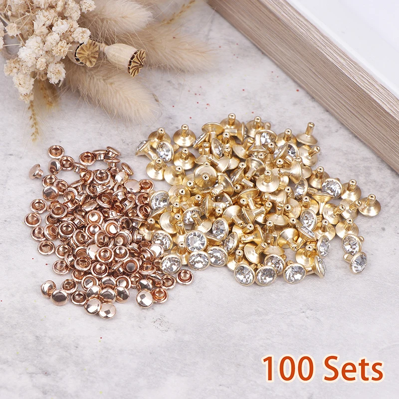 Crystals Glass Rhinestone Rivets Diamond Studs Rapid Rivets For Leather Craft DIY 100Sets 8mm