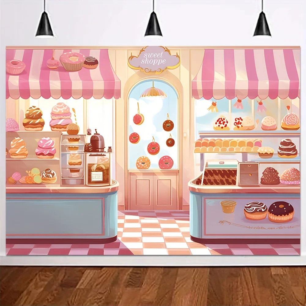 Candy shop Background Candy Princess Dessert Banner Shop Woman\'s birthday photo party Banner Party Donut ice cream