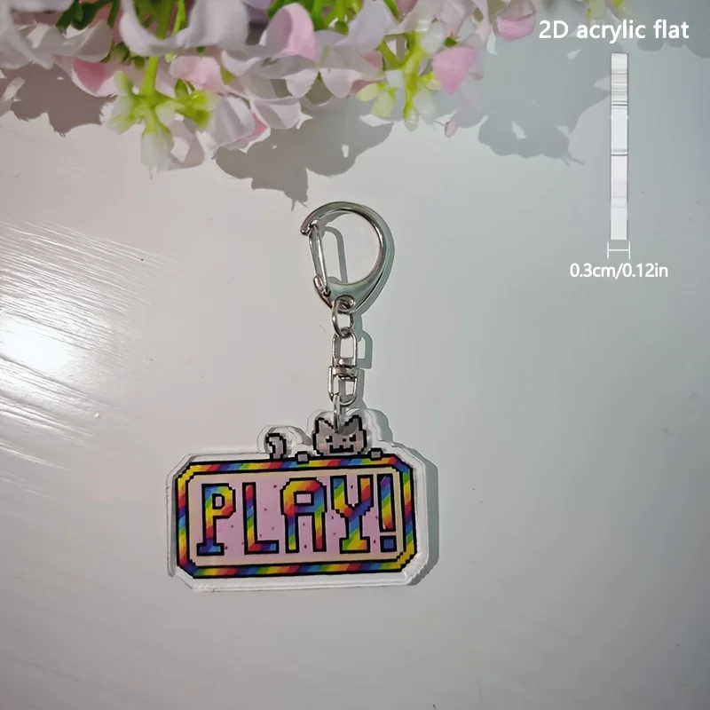 2D Flat Nyan Cat Rainbow Keychain – PLAY Bag Charm, New Year Birthday Gift for Cat & Anime Fans