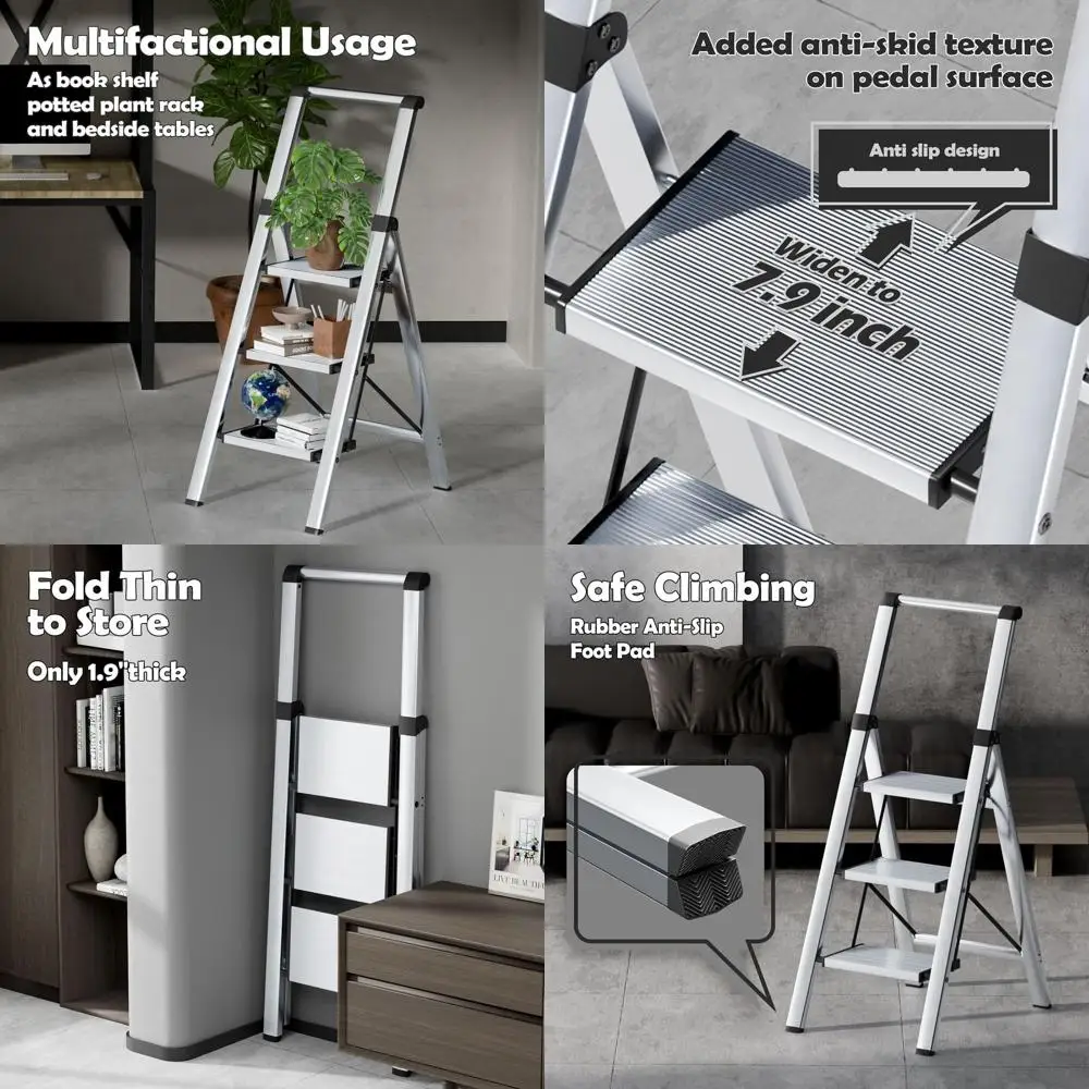 

Легкая алюминиевая складная лестница с широкими ступеньками, грузоподъемность 330 фунтов, портативная стремянка для домашнего и офисного использования