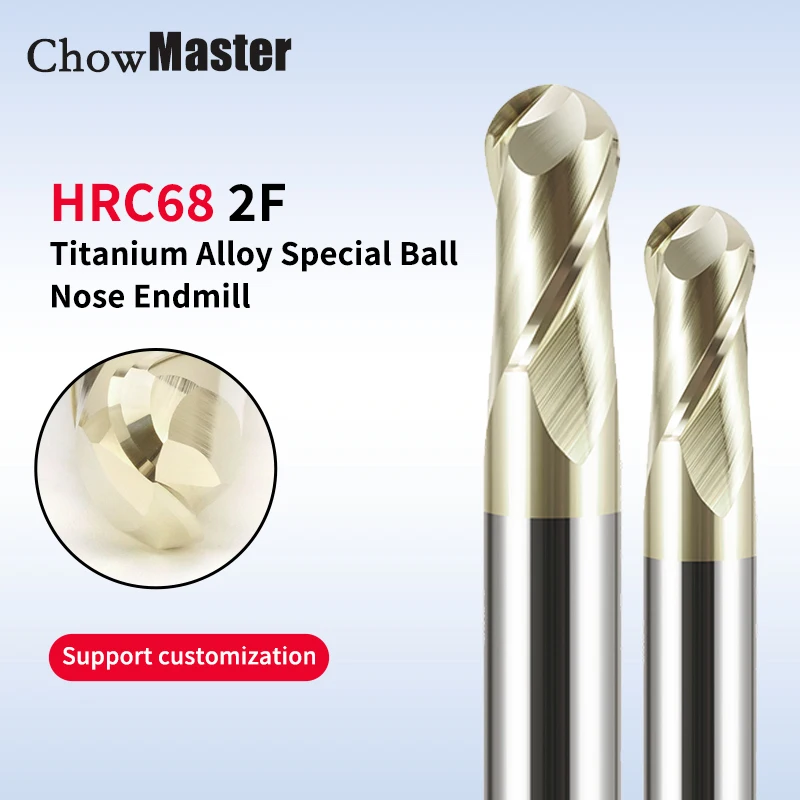 

Chowmaster HRC68 Titanium Alloy Ball Nose Carbide End Mill R0.5-R6 2 Flutes Coating Tungsten Steel Milling Cutter Cnc Tools