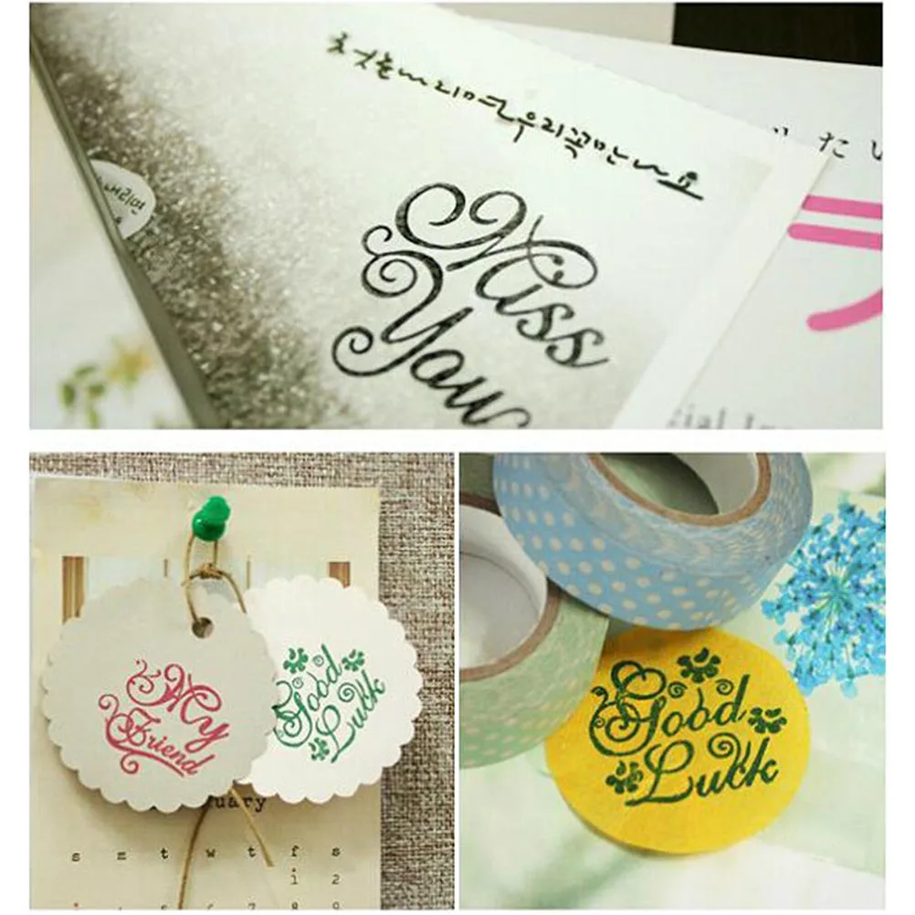 

6Pcs Diary Set Wood Color Natural Wood Rubber DIY Cards Letters Crafts Different Phrases Size 3x3x25cm