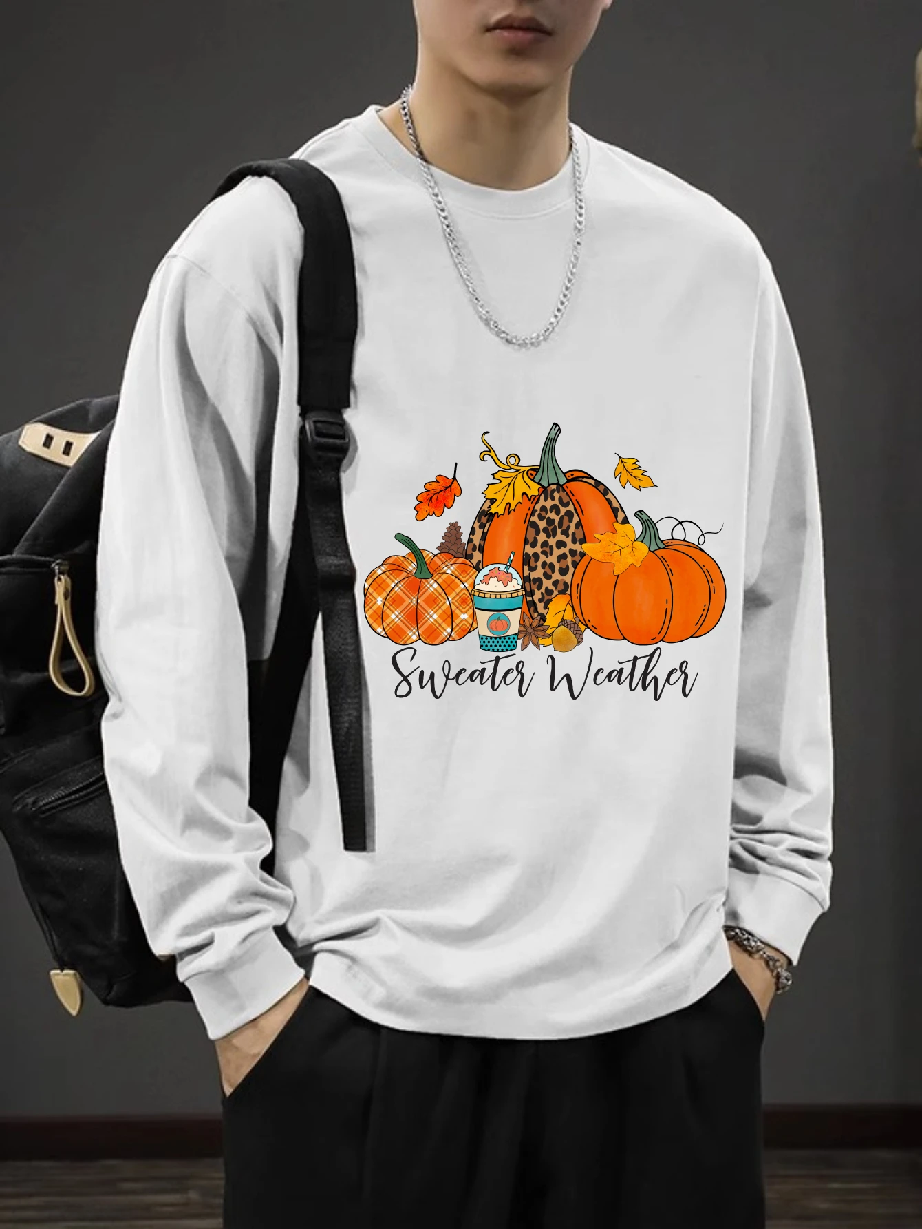 

T shirt for men 2025 Autumn Halloween style Men's clothing Oversized streetwear Pullover tops Vintage Long Sleeve Couple tshirts