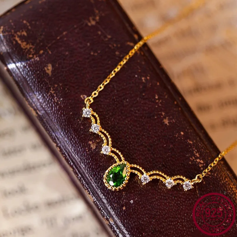 

New S925 pure silver fashionable and high-end, niche temperament, water droplet shaped simple necklace, wedding jewelry