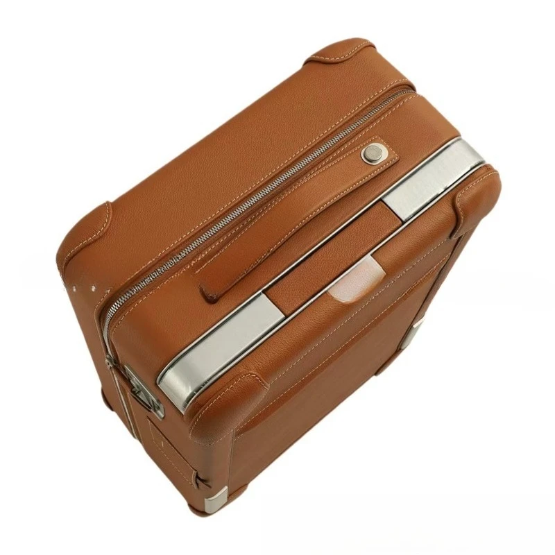 Cowhide boarding case, leather suitcase, leather trolley case, large capacity 20-inch box, wear-resistant and waterproof.