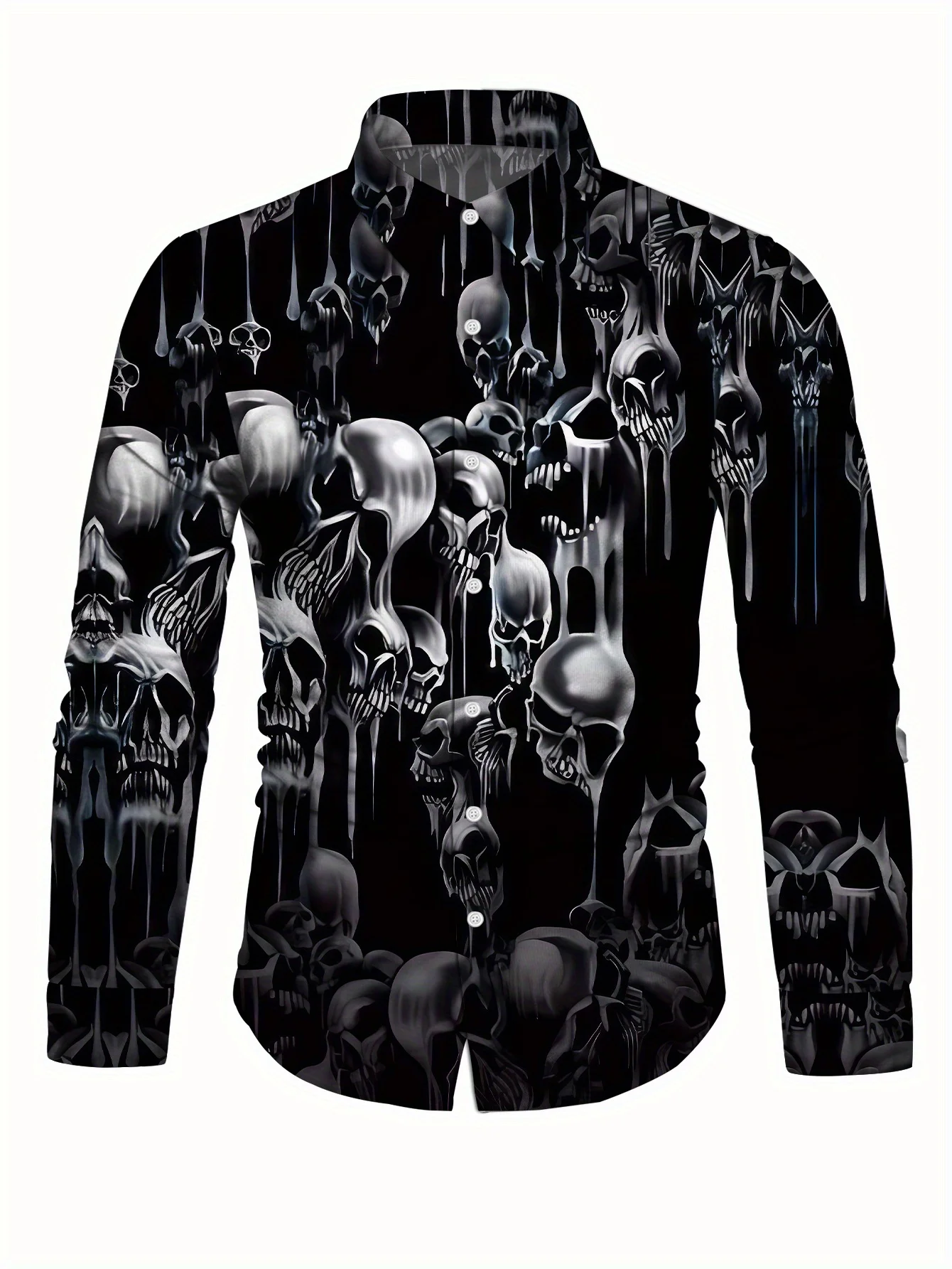 Men'S Stylish Long Sleeve Button-Up Shirt - Abstract Art Print, Black & Beige, Regular Fit, Classic Collar, Perfect for Casual
