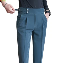 Pantaloni da abito verde blu da uomo, pantaloni eleganti alla moda, Pantalones kaki nero bianco Hombre, pantaloni maschili autunno/inverno taglia asiatica