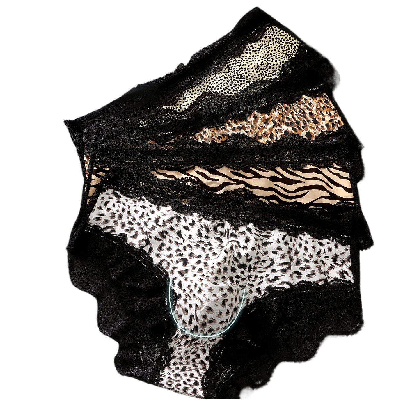 Men Male Leopard Print Lace Trim Edge Breathable Airy 3D Shape High Elastic High Stretch Clothes Underpants Briefs Underwear