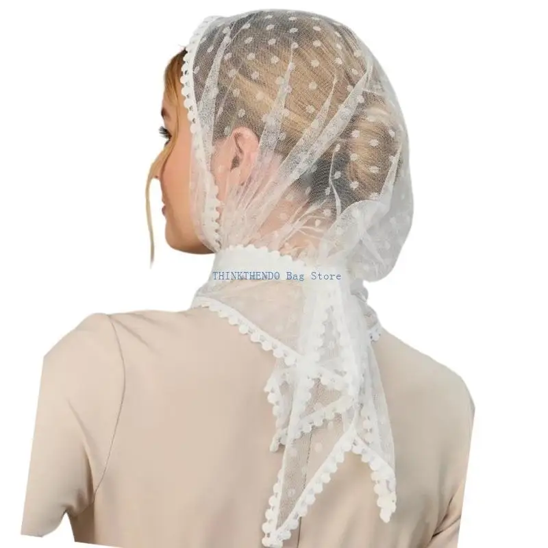 340D Unique Laces Wedding Scarf LuxurIious Cathedral Bridal Headscarf Stylish Scarf for Catholic Church Prayers