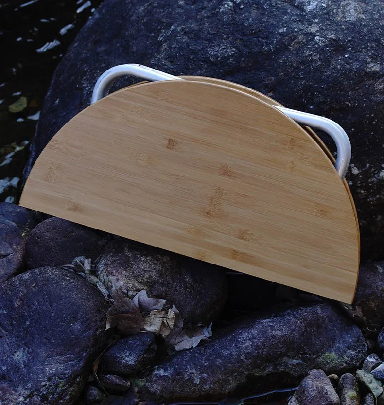 Outdoor Picnic Barbecue Table Camping Bamboo Tea Table Simple Foldable Small Round Table Convenient  Self Driving Tour Table