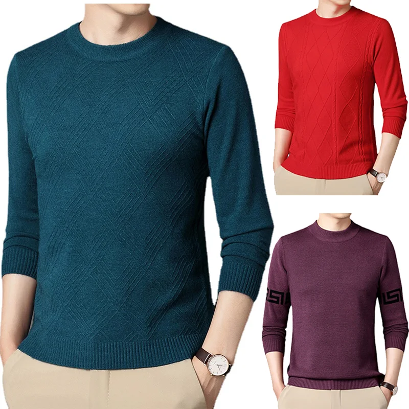 

New Men's Shirt Collar Youth Fashion Casual Pullover Thick Warm Sweater Tops Mens Clothes