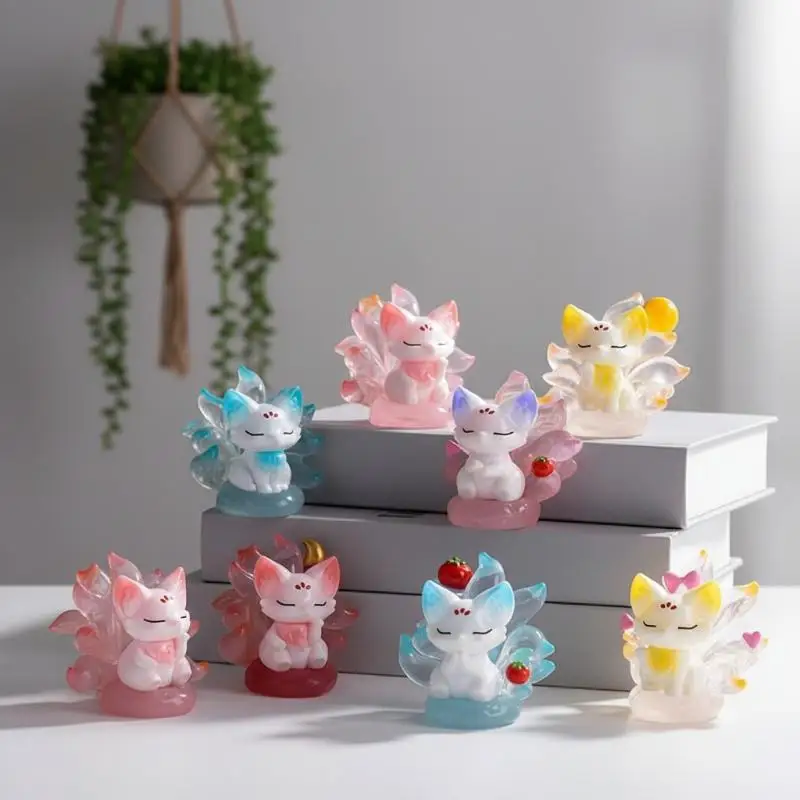 Cute Nine Tailed Fox  Figurines Transparent Design For Desk Decor Collection Gifts For Anime Fans