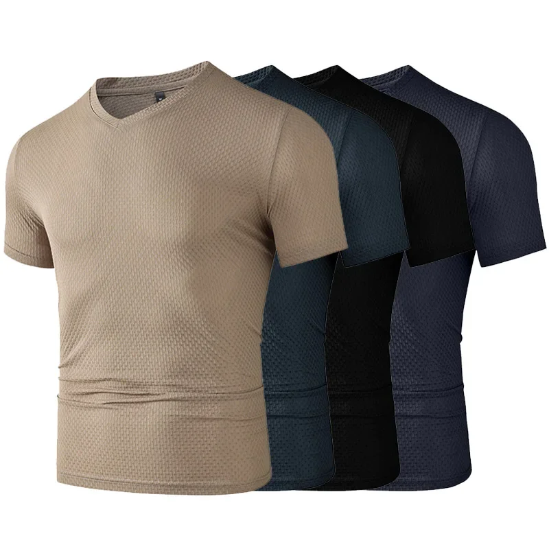 2025, neue männer Casual Kurzarm Knochen Blume Einfarbig V-ausschnitt T-shirt Mode Atmungsaktiv Komfortable Sommer Vielseitig Top