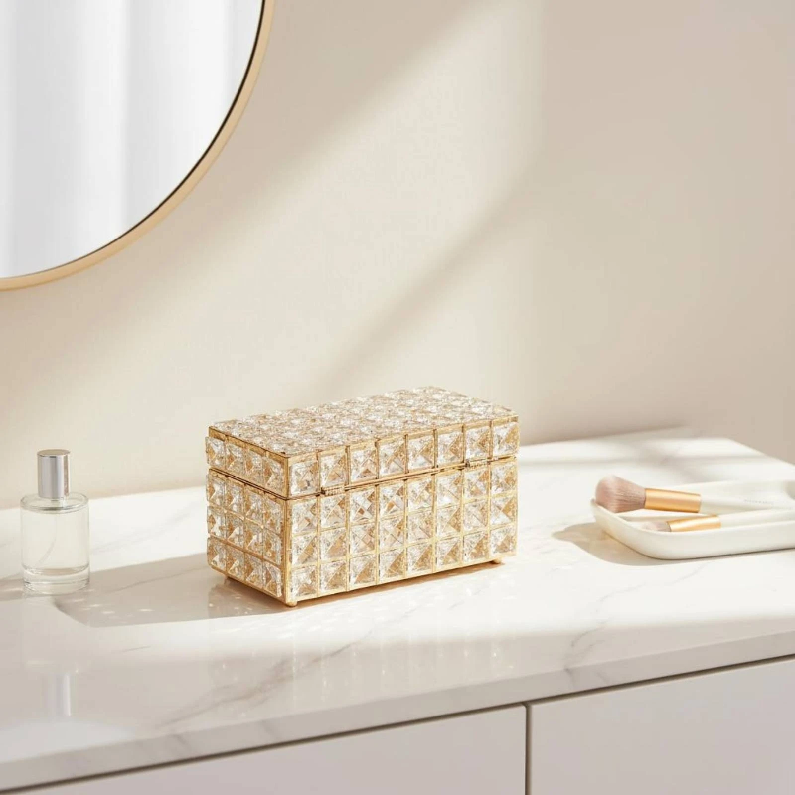 Crystal Tissue Box Luxury Design Desktop Tissue Holder Cosmetic Storage Box Sparkling Glitter for Vanity, Living Room