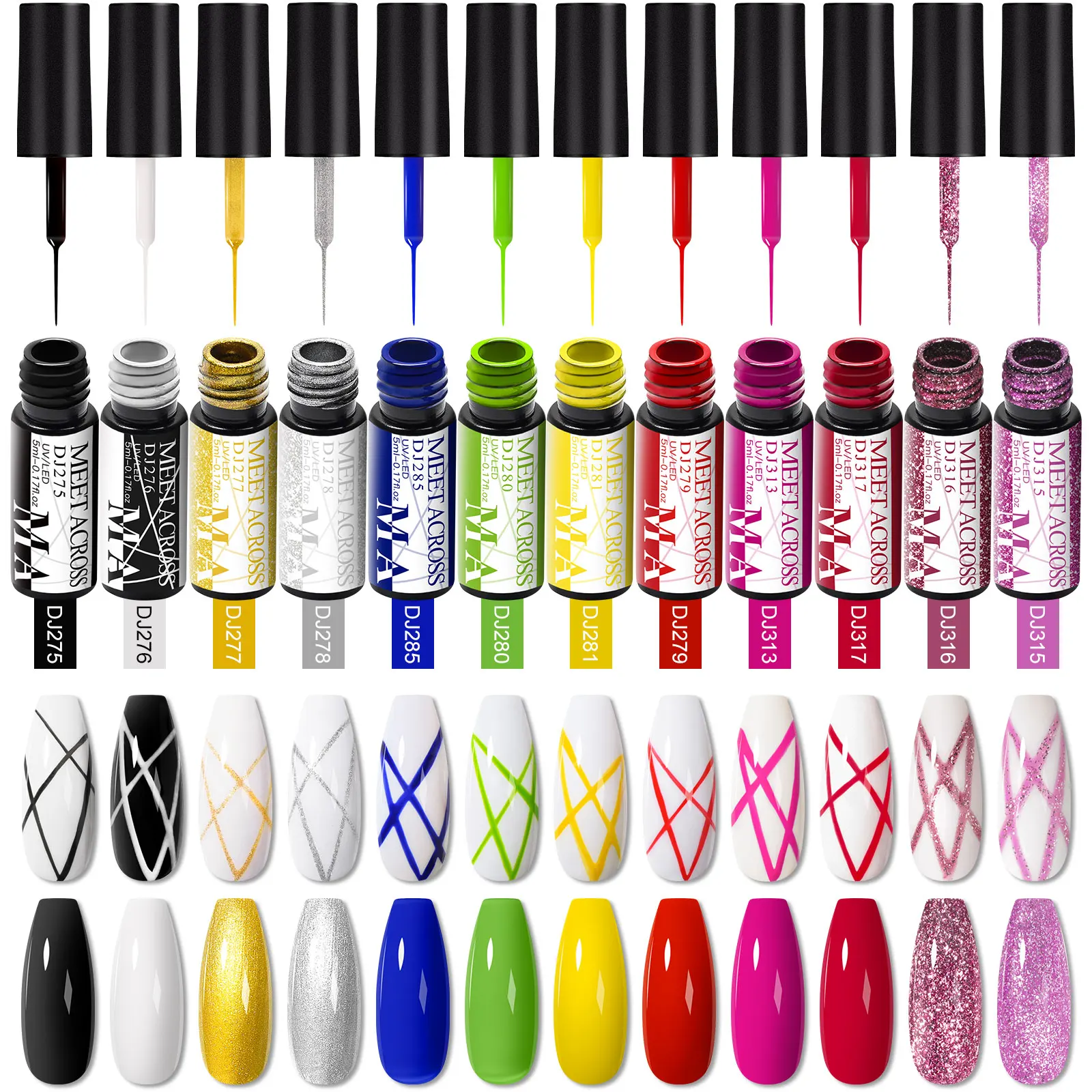 12pc Nail Liner Painting Gel Set Black White Drawing Nail Art Vernis French Style DIY Manicure Design UV/LED Semi Permanent