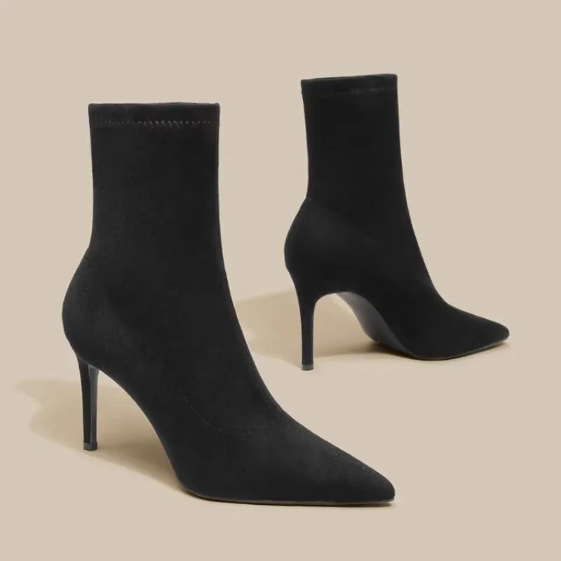 

Women Ankle Boots High Heels Suede Shoes Women Autumn Designer Brand Sexy Dress Fashion Goth Botas Mujer Stiletto Pointed Toe