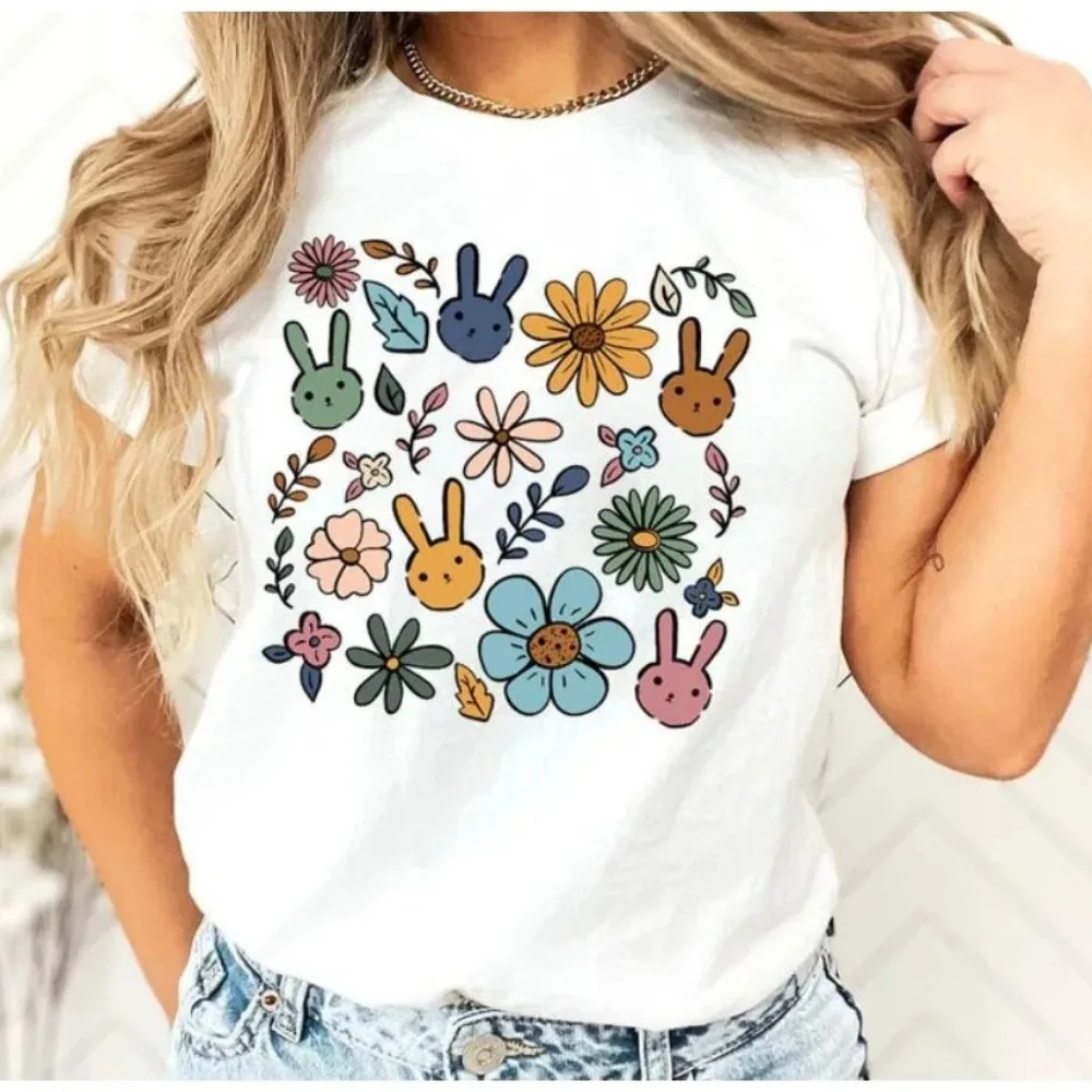 Vintage Botanical Womens Tshirt Wildflower Graphic Cotton Tee Short Sleeve Summer Casual Easter Shirt Tops Floral Design Clothes