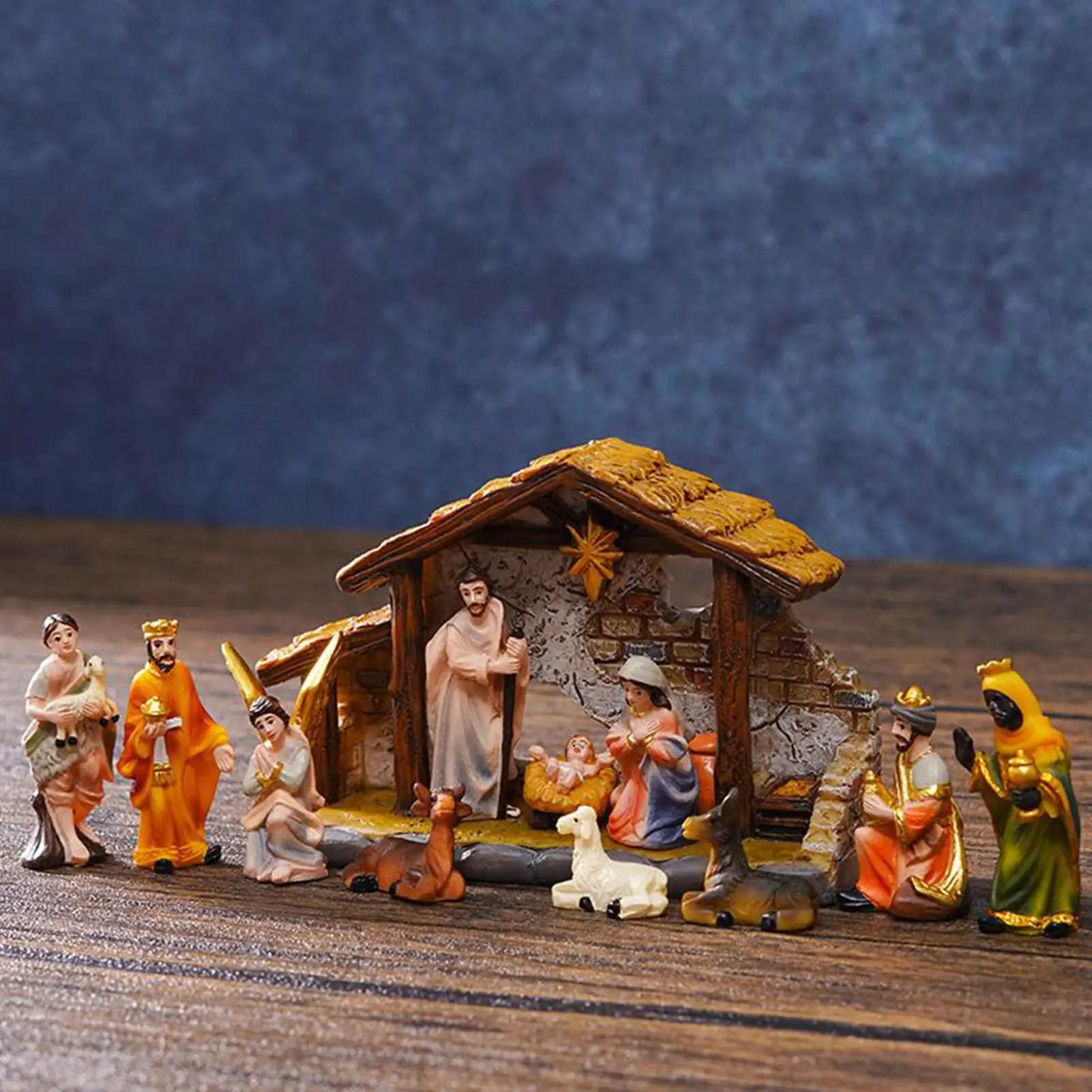 3.5CM Christmas Horse Slot Set Ornament Nativity Scene Christmas Statue Birth Of Jesus Resin Figurine Craft Ornaments