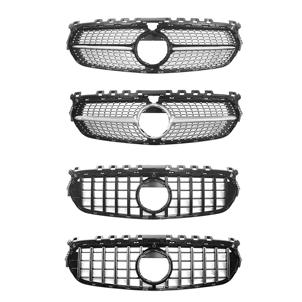 For Mercedes Benz B-Class W247 2020-2023 B200 Chrome Silver Diamonds Style Grille Glossy Black GTR Style Front Bumper Grille