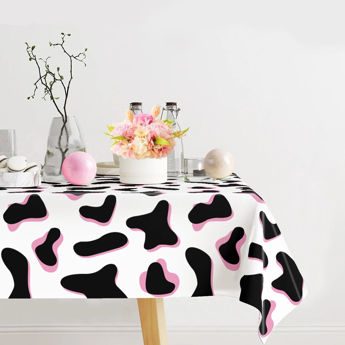Farm Cow Black White Pink Cow Print Disposable Rectangle Tablecloth Farm Animal Themed Table Cover Happy Birthday Party Supplies