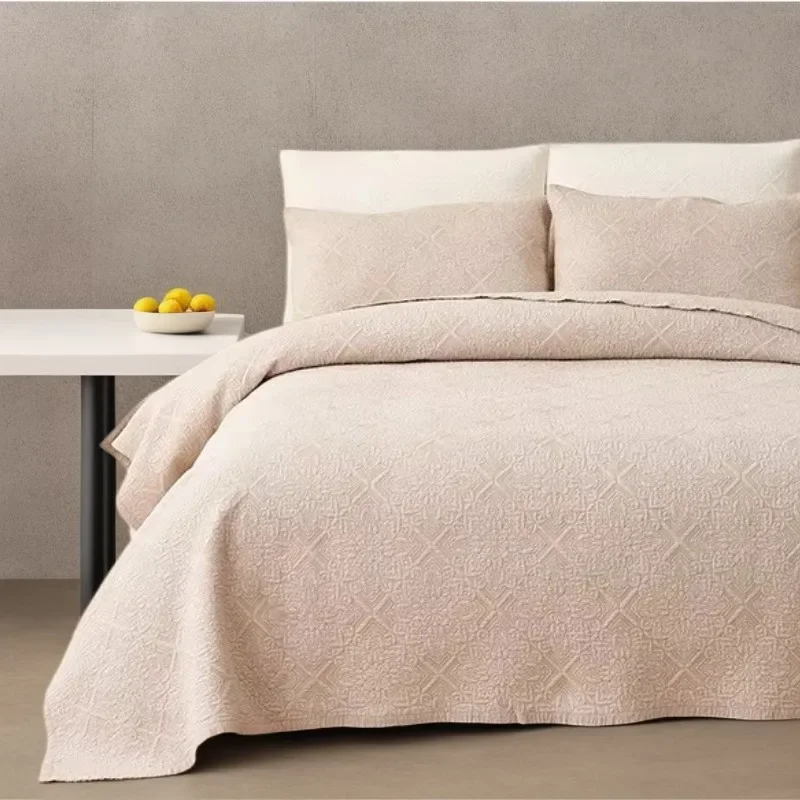 Premium Cotton Quilted Bedspread Set 3-Piece, Embroidered & Extra Soft Queen Size Quilt, 1-Piece All-Season Bed Cover Blanket