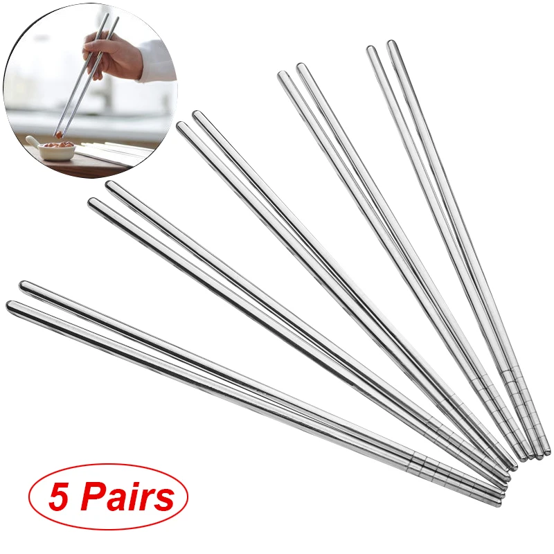 2-5 Pairs Chopsticks 304 Stainless Steel Non-Slip Chopstick Metal Sushi Sticks Korean Japanese Food Chinese Chopsticks