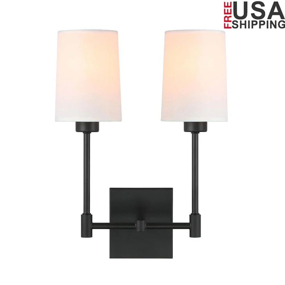 Modern Wall Lamp 2 Light Sconce Fabric Shade Bedside Light Fixture Hardwired Bedroom Living Room E12 Base ETL Listed