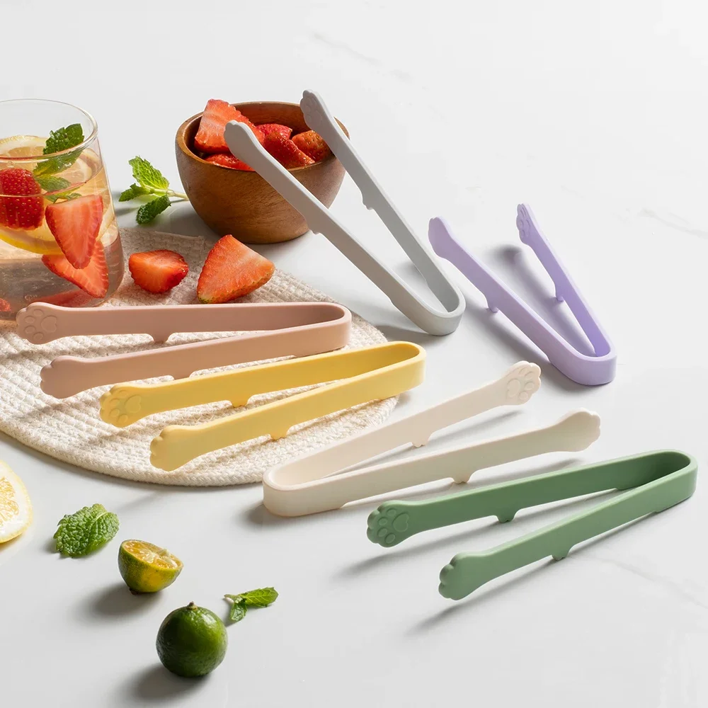 1Pc Creative Silicone Mini Snack Non-Stick Food Tongs Non-slip Heat Resistant BBQ Bread Ice Cube Clip Kitchen Accessories