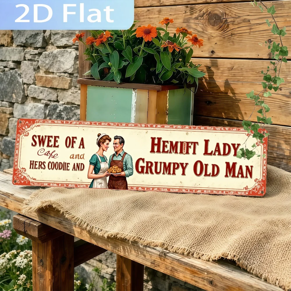 2D Flat - A Two-Dimensional Flat Aluminum Showcasing a Rustic Design of a Woman And an Elderly Man,, Ideal for Farmhouse