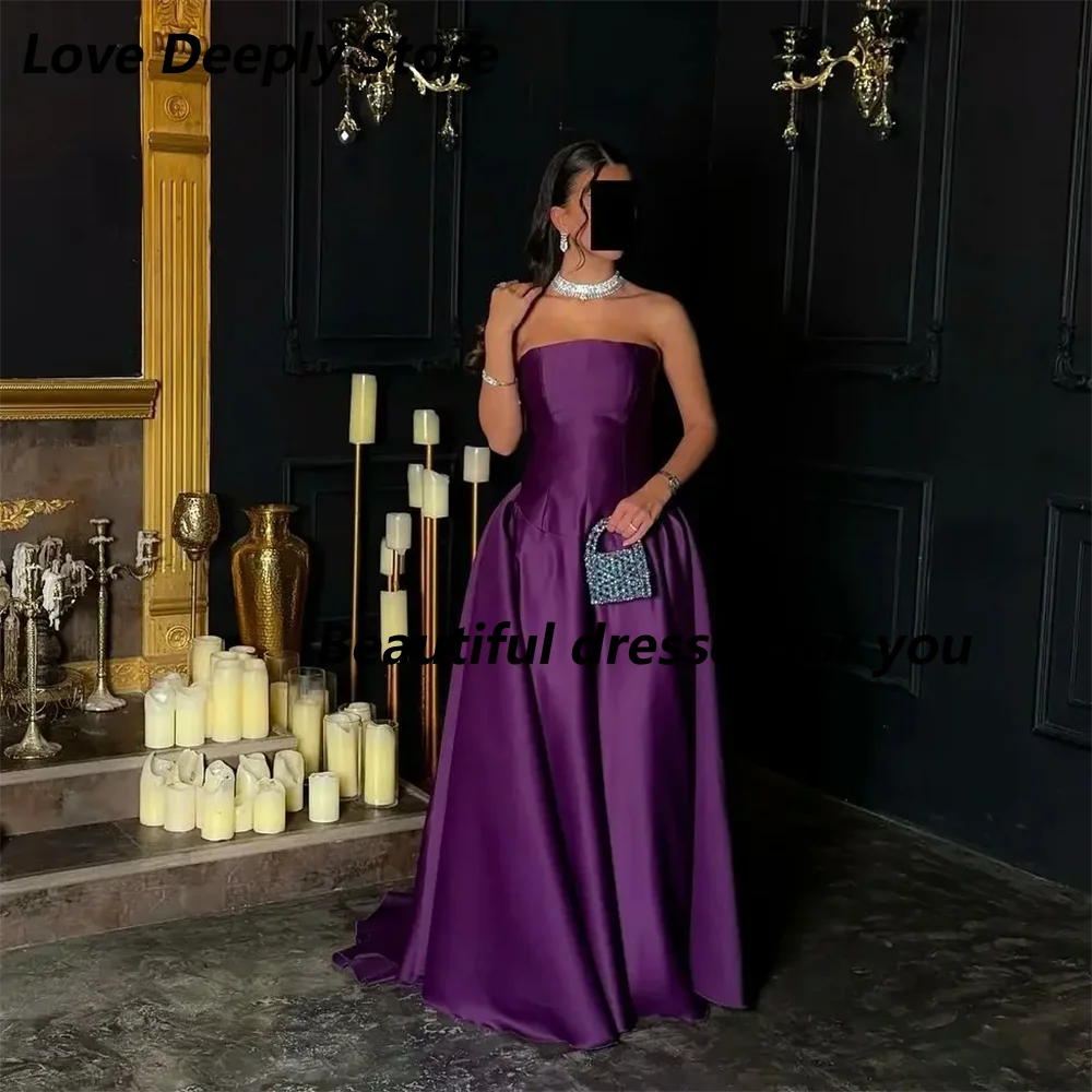 

Customized Strapless Vintage Purple Evening Dresses Saudi Arabia Women Party Dress Floor Length Formal Occasion Dresses 2025