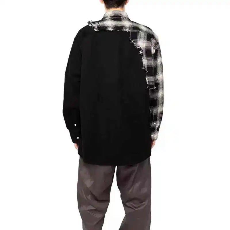 New 22AW MMY Japanese-style Casual Irregular Patchwork Plaid Loose-fit Shirt for Men Coat