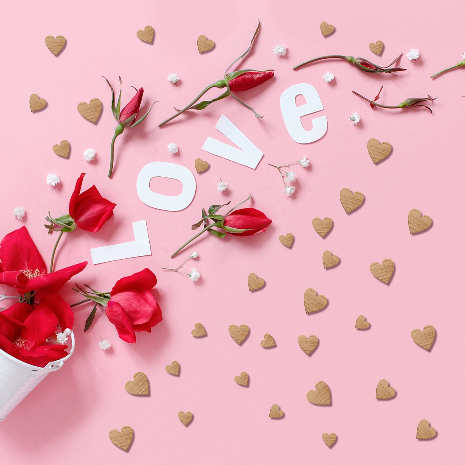 

100 Pcs Decorate Heart Shaped Wood Patch Crafts Valentine DIY Wooden Party Decorations