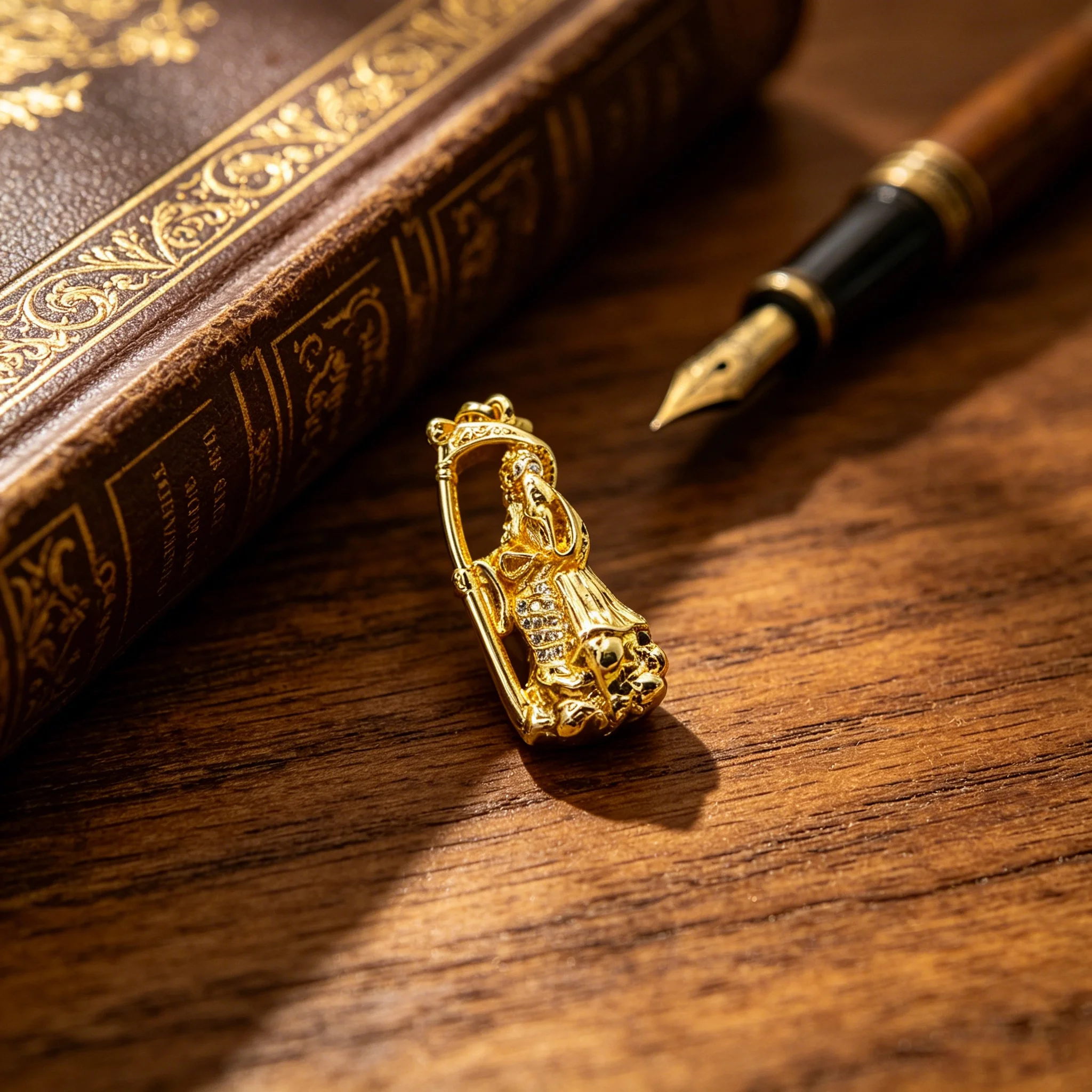 Gold Plated CZ Santa Muerte Pendant Necklace Holy Death Grim Reaper Religious Amulet Jewelry for Men Women Gift for Believers