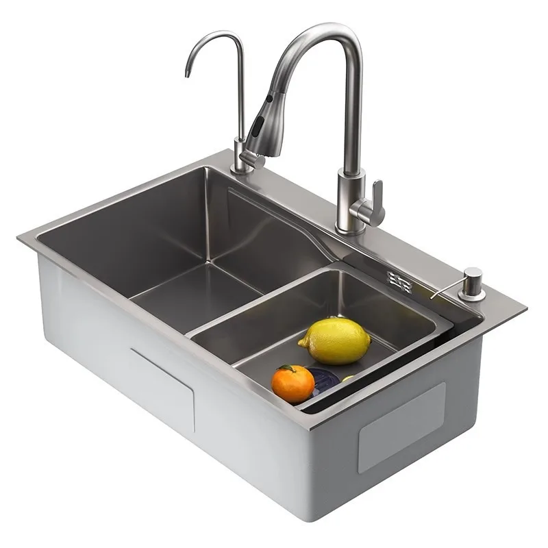 Thickened stainless steel sink, large single tank household countertop, middle and lower vegetable washing basin
