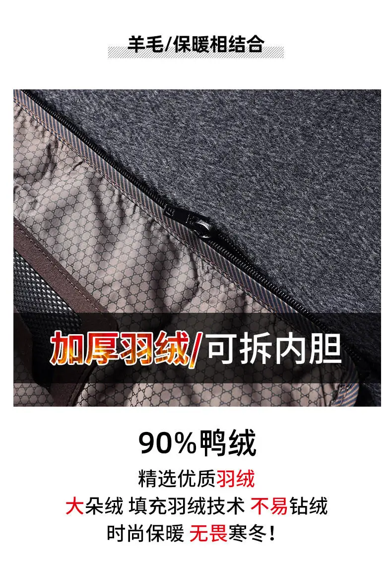 Klassischer Daunen-Wollmantel für Herren, Business-Casual Woll-Windbreaker, Pufferjacke, Dicke Warme Oberbekleidung, Wintermantel – Detail 7
