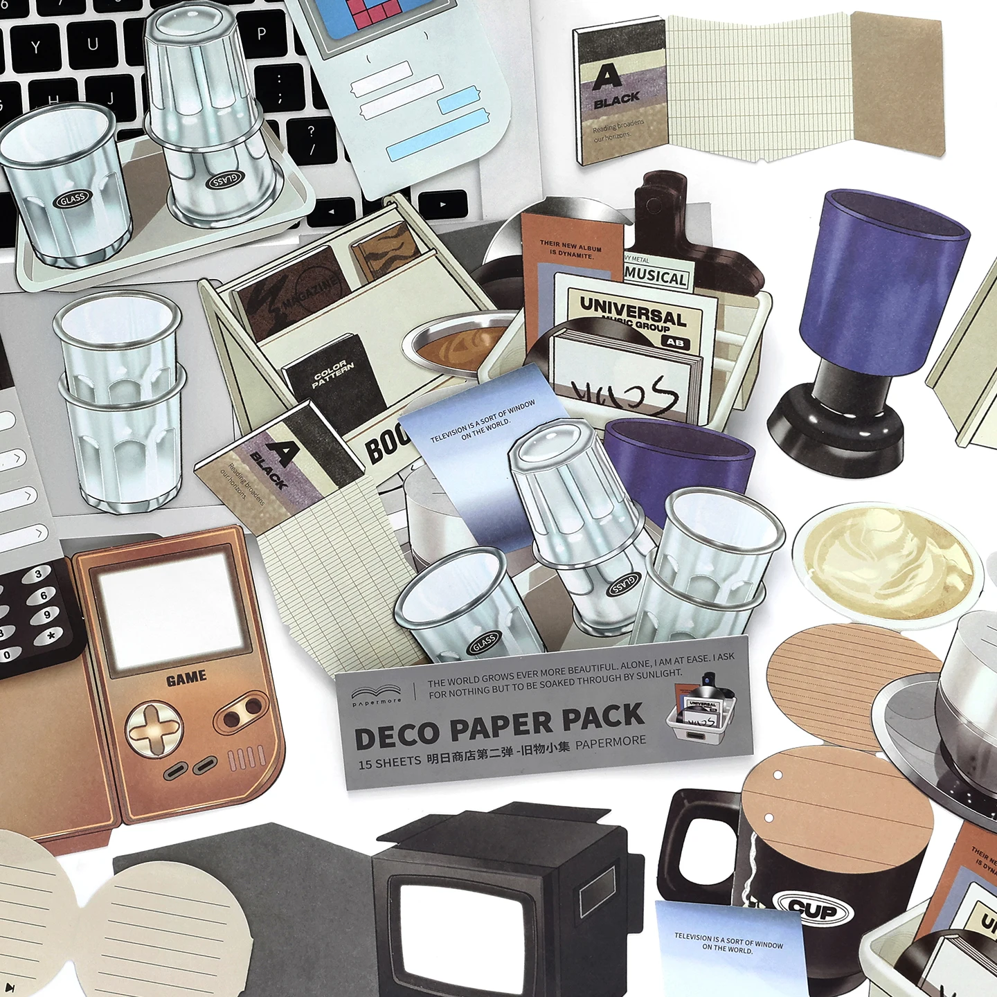 15pcs Tomorrow Store 2.0 Series Retro Ins Life Small Items Message Memo Material Pack DIY Handmade Scrapbook Decoration