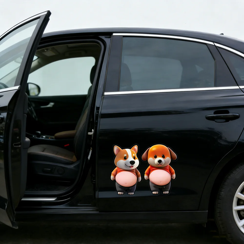6/4/2Pcs Cute Big Belly Corgi Squeeze Stickers, Car Door Anti-collision Protector, Home Kitchen Office Decor, Party Gifts