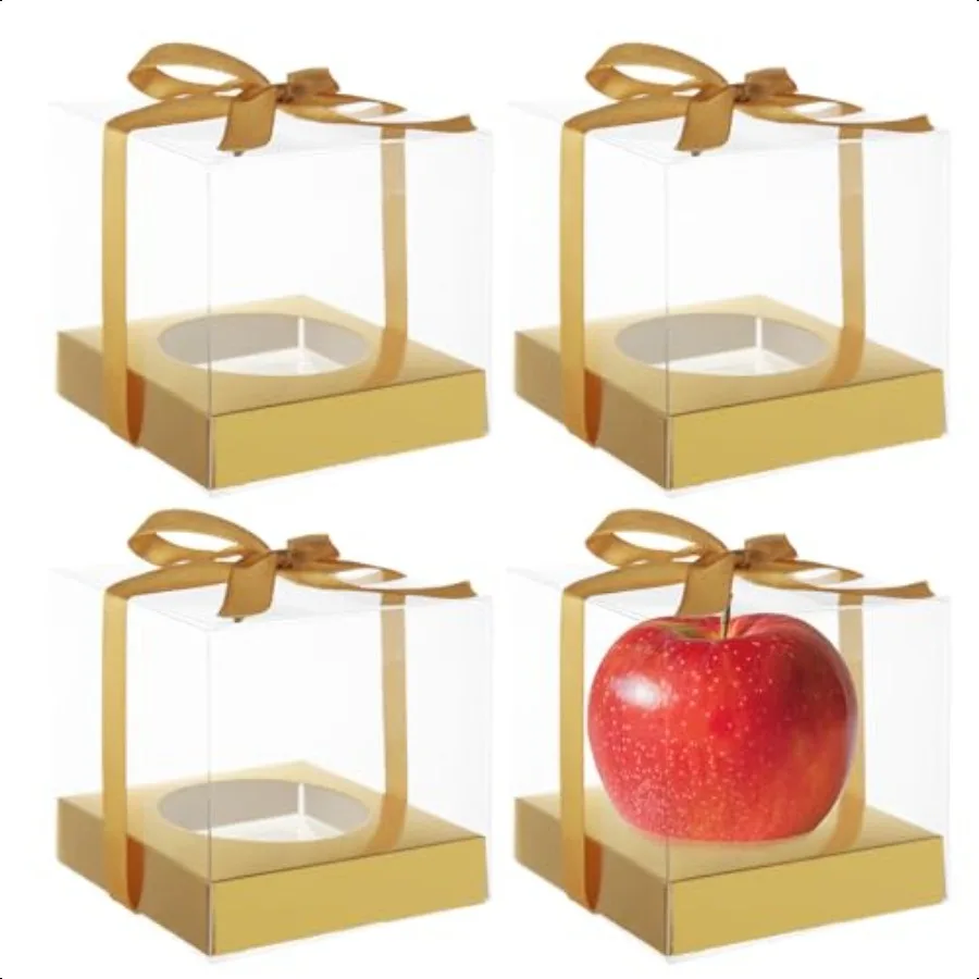 75PCS Kotak Permen Apel dengan Lubang 4x4x4 Inci Kotak Apel Karamel Transparan Kotak Hadiah PET Transparan untuk Pernikahan, Baby Shower, Ulang Tahun