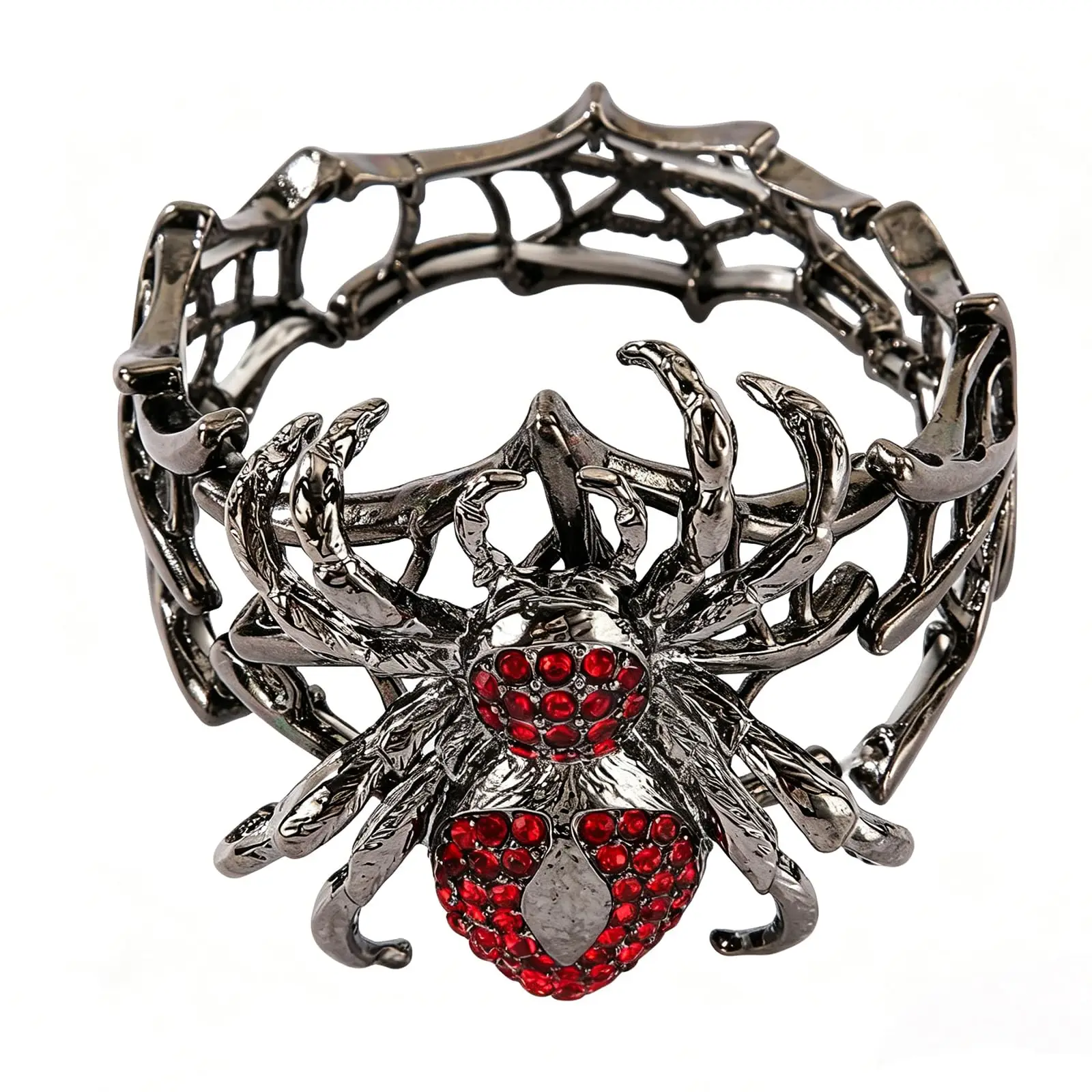 Funny Vintage Spider Bracelet Elastic Alloy Rhinestone Open Bangle Dark Punk Hand Chain Halloween Hand Decoration Costume Party