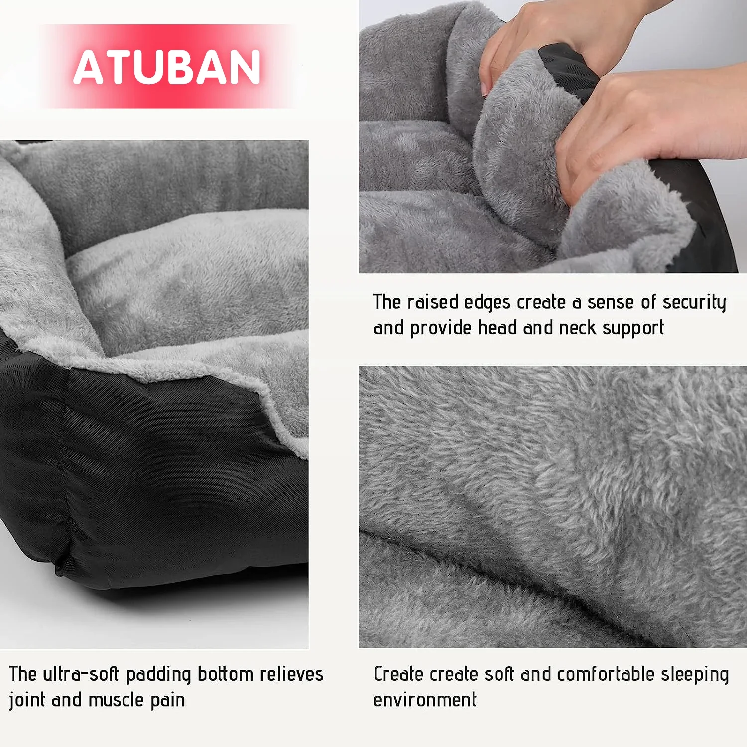 ATUBAN Camas para Perros Grandes, Colchón Lavable para Cama para Mascotas Cama Rectángulo cómoda y Calentadora para Perros medianos y Grandes,