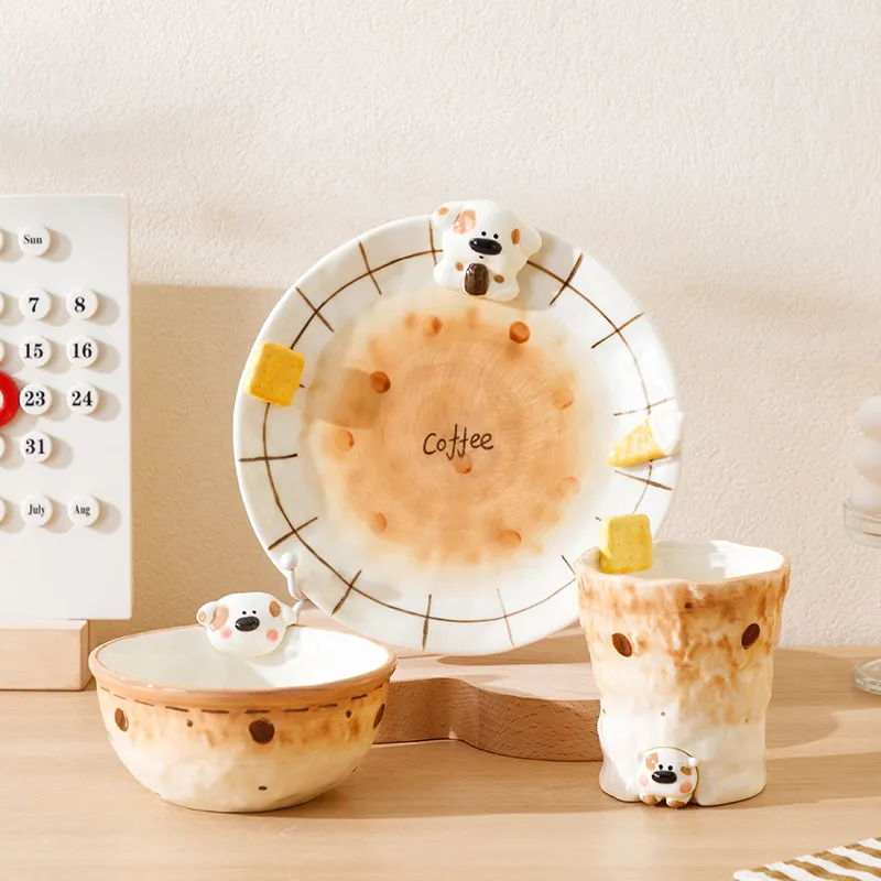 Coffee Dog Cute Plate, Bowl, Tableware, Household Rice Bowl, Ceramic Single Person Food, Good-looking and High-value Cup