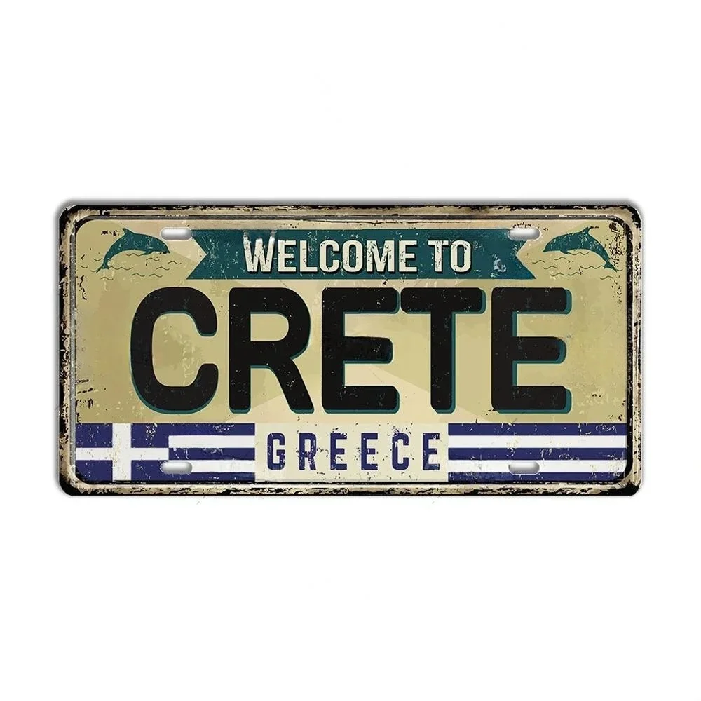 Vintage Greece License Plate LandmarkTin Sign City State Metal Plaque Garage Kitchen Home Bar Pub Club Hotel Cafe Wall Decor