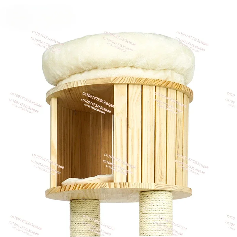 Climbing Solid Wood Cat Nest Cat Tree Integrated Sisal Space Capsule Wooden Small   Multiple Toys Not Occupy An Area