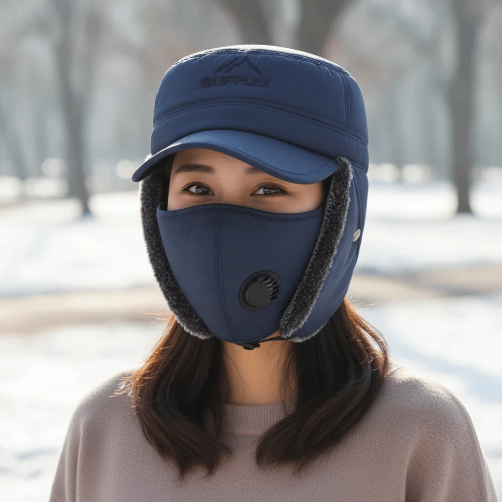 Thickened Winter Trapper Hat Breathable Detachable Windproof Thermal Cap Dustproof Fleece Lined Fleece Earflaps Hat