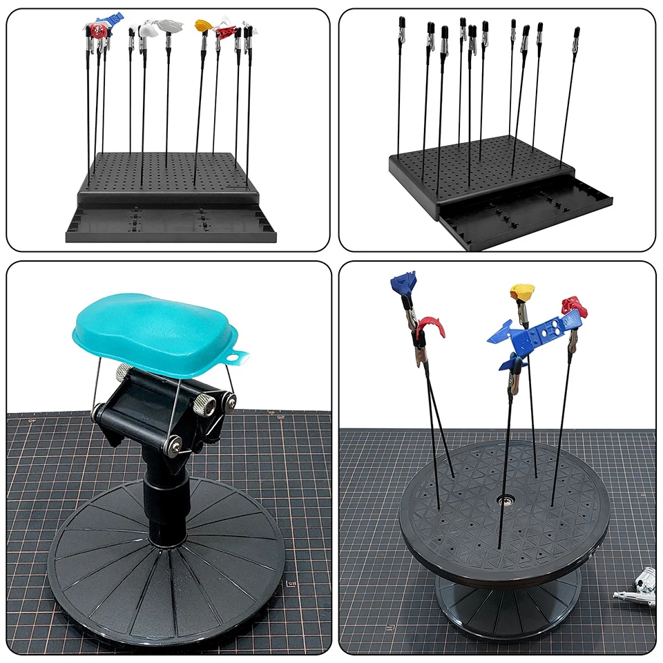 Model Painting Turntable -Spinning Holder for Car Shells,Anime Figures,Gundam Parts with Metal Clips for Airbrush & Drying MG06