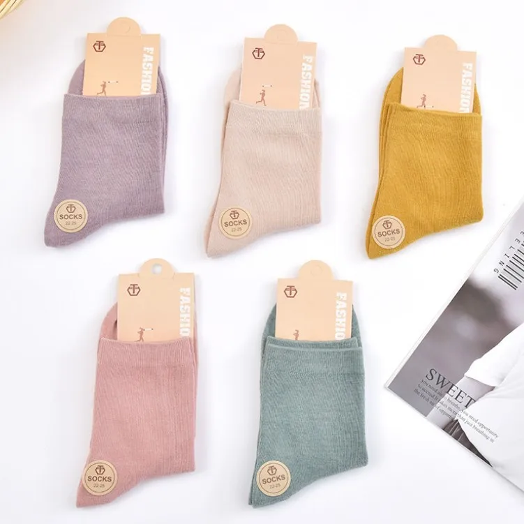 

5 Pairs 1 Lot Women's Socks Japanese School Style Solid Color Autumn Winter Middle Tube Boat Socks Candy-colored Cotton Socks