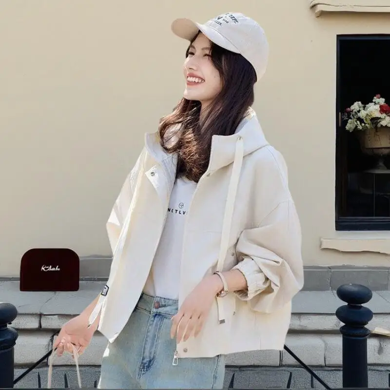 Modna kurtka damska z kapturem na wiosnę i jesień 2026, lekka, luksusowa, w stylu zachodnim, uniwersalna, luźna, codzienna kurtka/top.