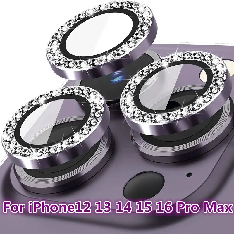 Glitter Diamond Rhinestone Camera Lens Protector For iPhone 16 Pro Max 16Pro 15 14 Pro Max Plus 13 12 Mini 14Pro 13Pro 14Plus